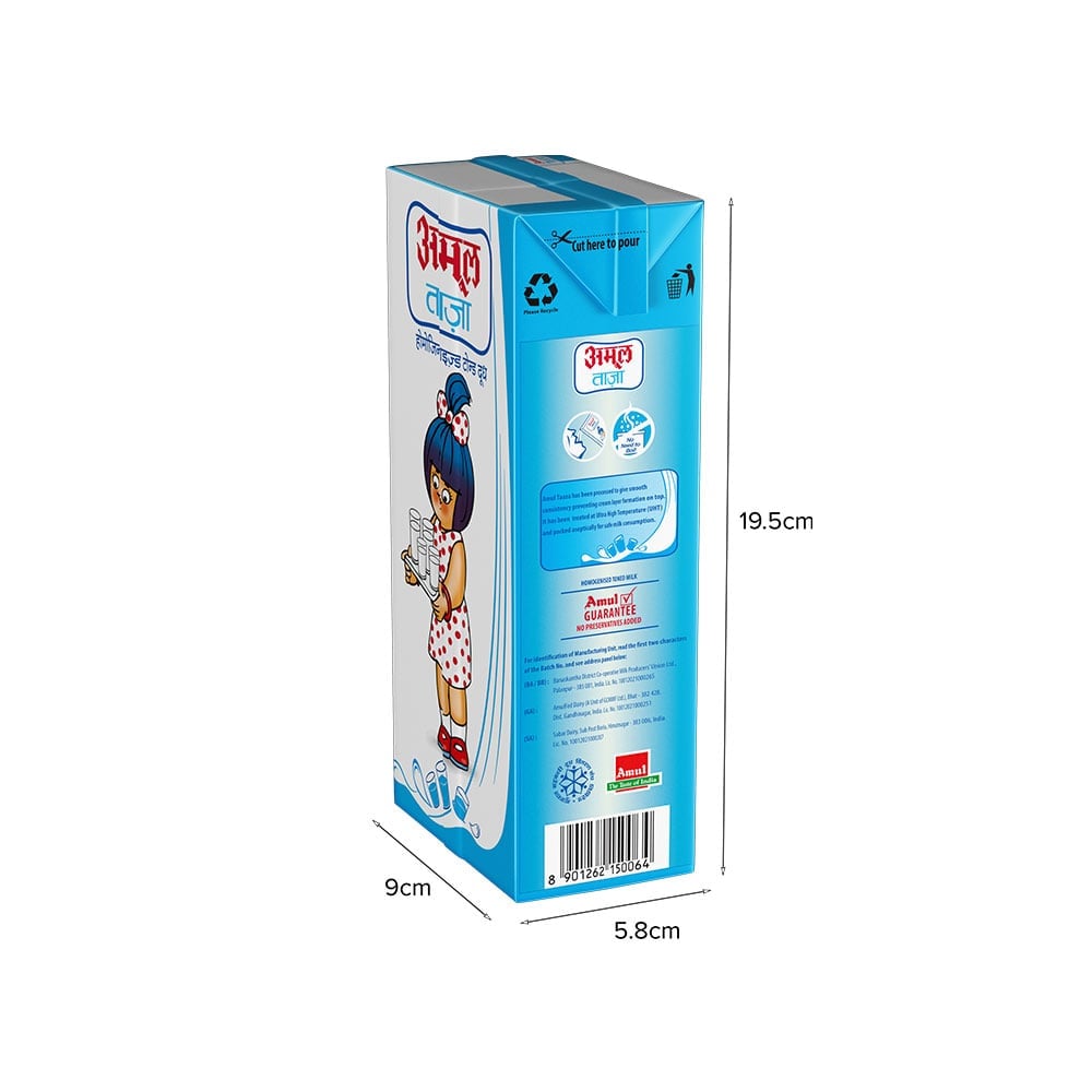 Amul Taaza Homogenised Toned Milk 1l